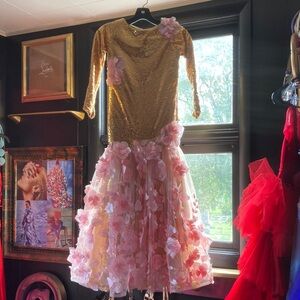 junior gown gold sequins floral skirt